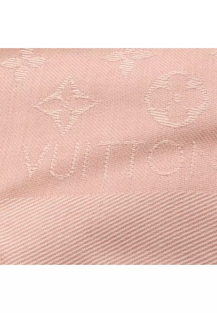 Pre-Loved Louis Vuitton shawl monogram Naturel large size Stall silk wool pink