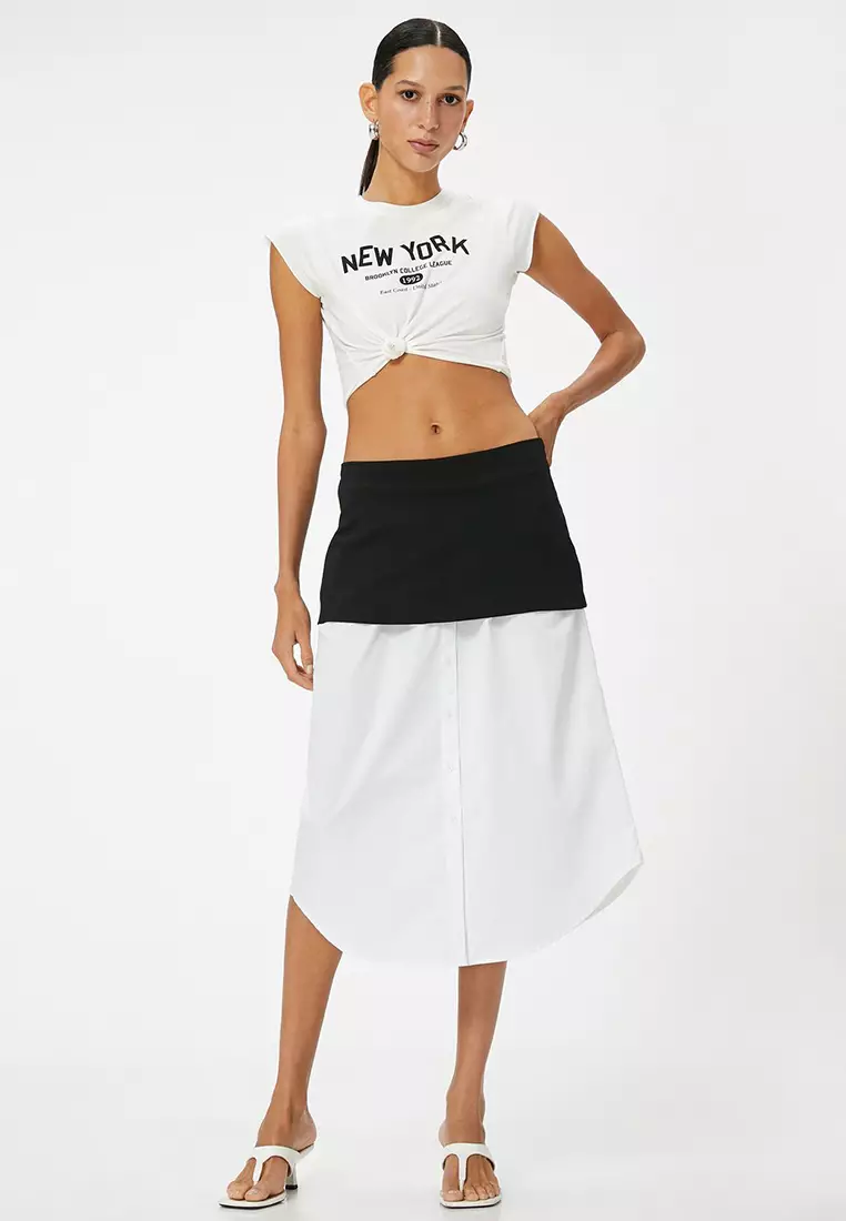 Asymmetrical Midi Length Shirt Skirt With Hem Detail