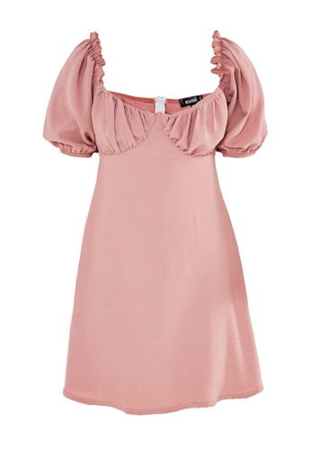 MISSGUIDED pink Milkmaid Skater Dress 3E13EAAD6649A4GS_1