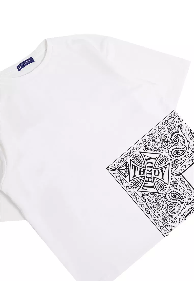 MTM56 kaos oversize couple kain tebal scuba batik paisley putih