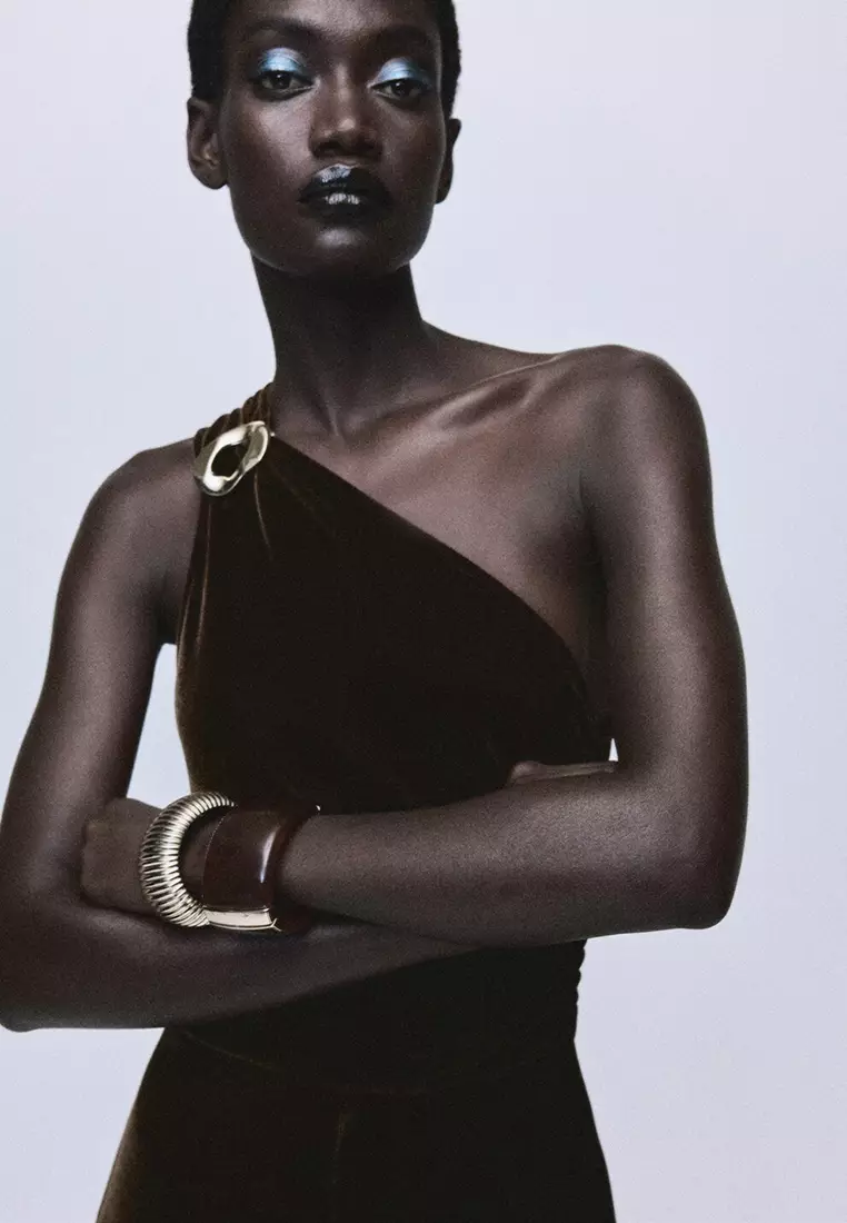 Velvet Jumpsuit with Metallic Detail