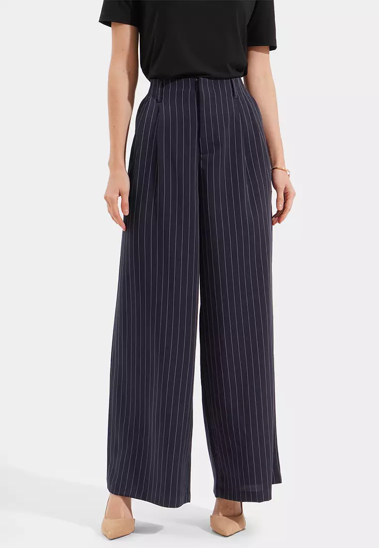 Buy ForMe Full Length Pleated Striped Trousers 2024 Online