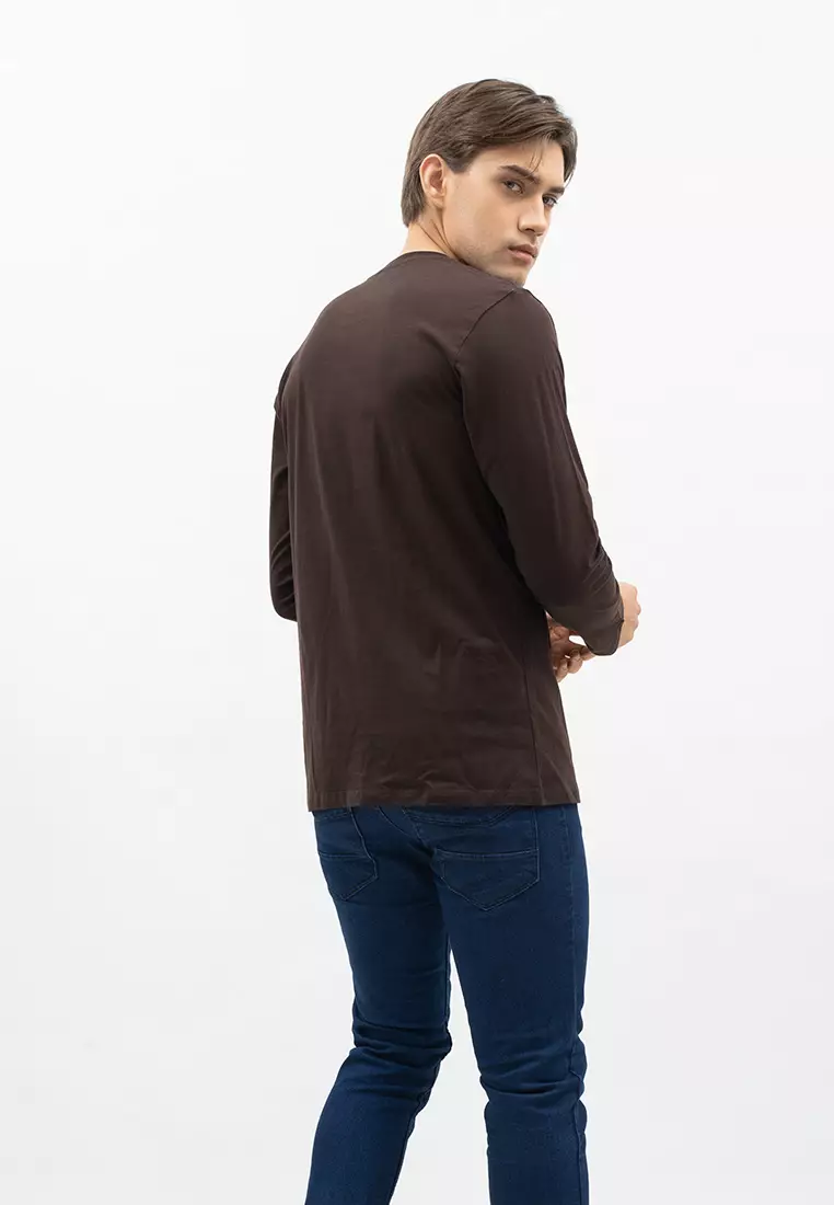 Houseofcuff Kaos Cotton Combed Lengan Panjang Pria Cokelat