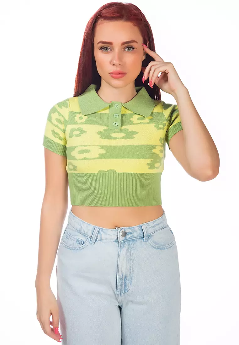 Floral polo 2024 crop top