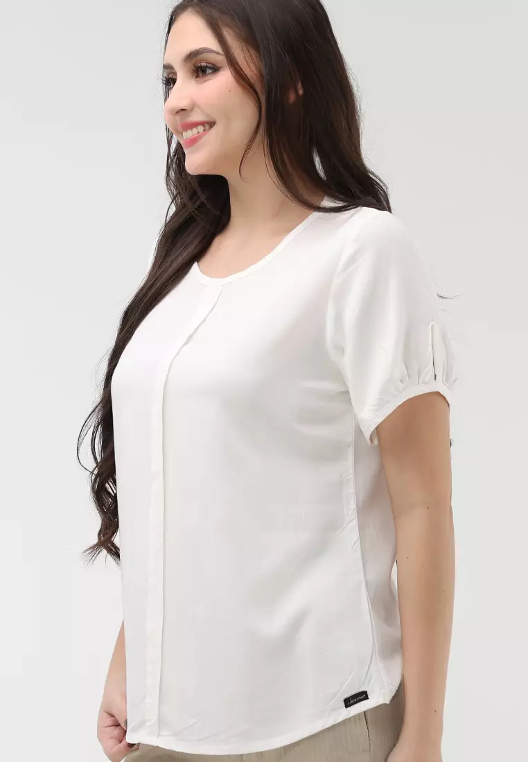 Woven Plain Rayon Short Sleeves Blouse