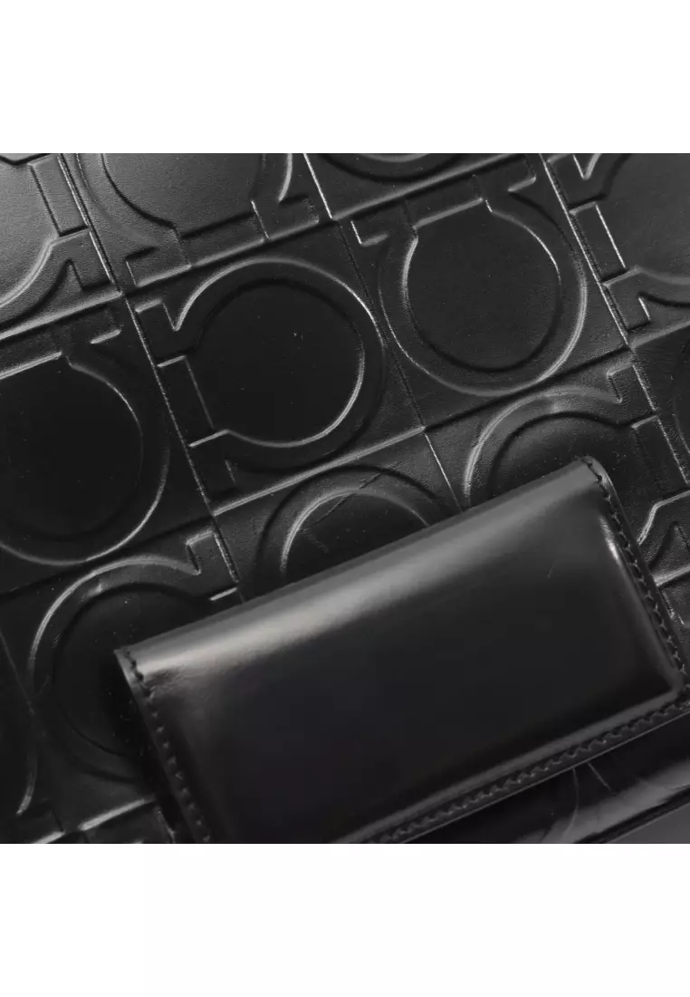 Pre-Loved Salvatore Ferragamo Gancini one shoulder bag leather black embossing