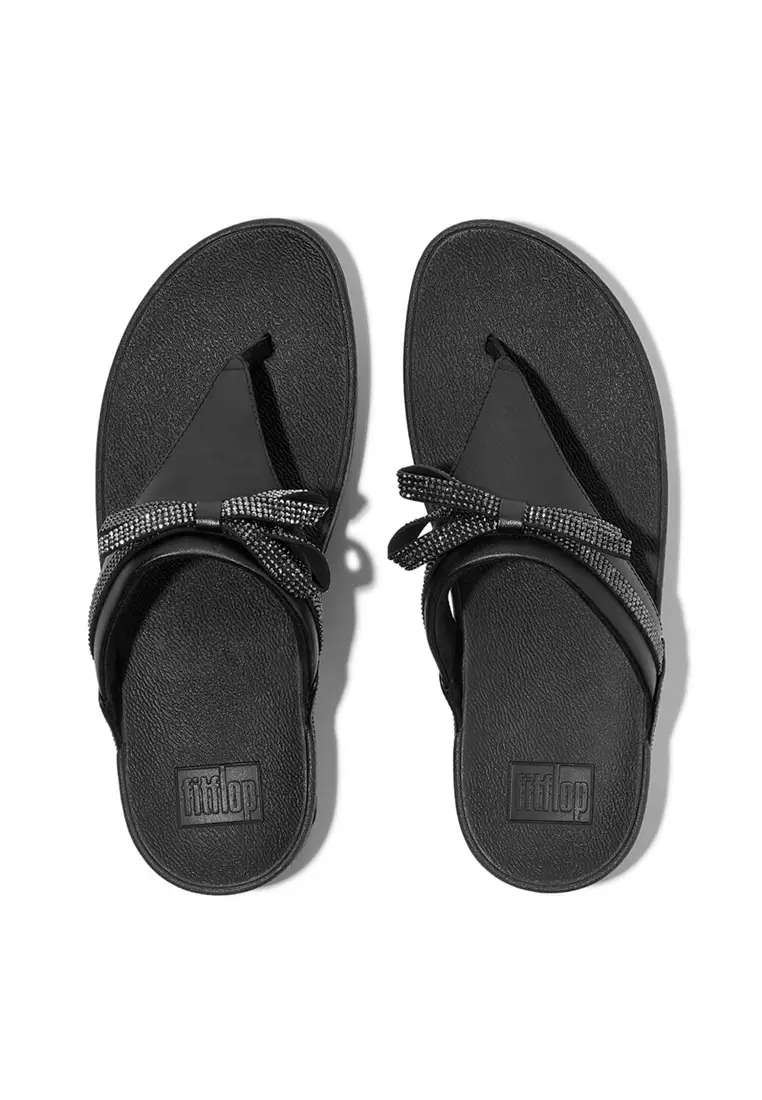 Lulu Glitz-bow Leather Toe-post Sandals