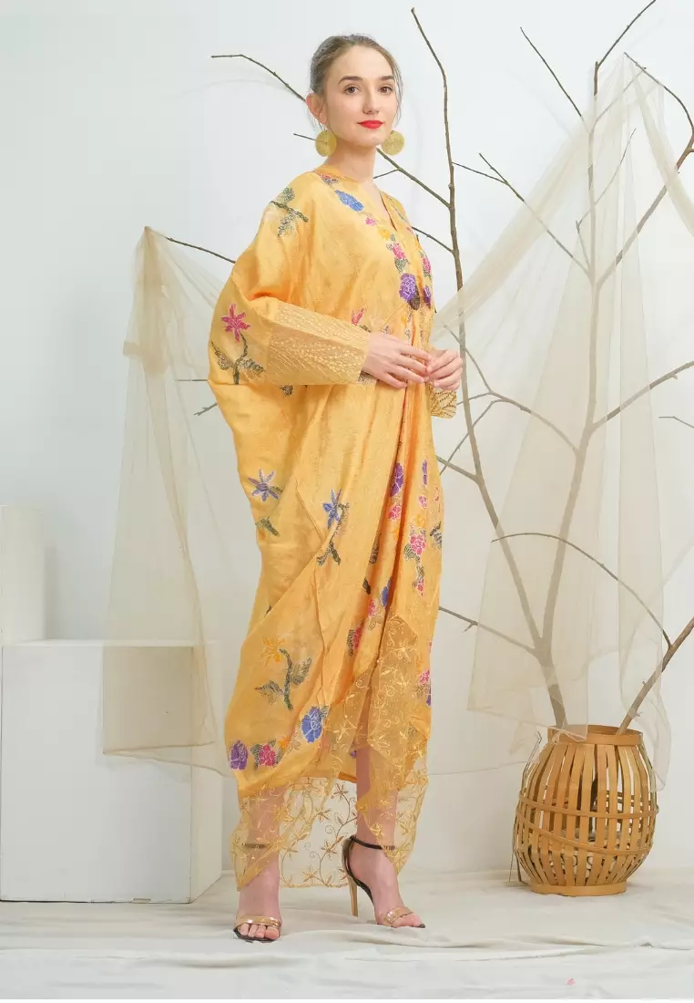 Rinjanie Batik - Kaftan Kaca Series Bunga - Kaftan Batik - Batik Kekinian - Kaftan Batik Mix Organza - Batik Cap - KORZ - SUNKISS