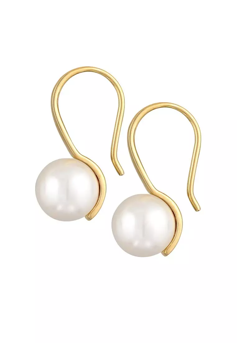 Anting Perhiasan Perak 925 Wanita Drop Classic Elegant Synthetic Pearl Gold Plated Embellished with Crystal by Swarovski®
