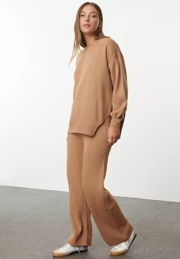Balloon Sleeve Wide Fit Camel Knitwear Set