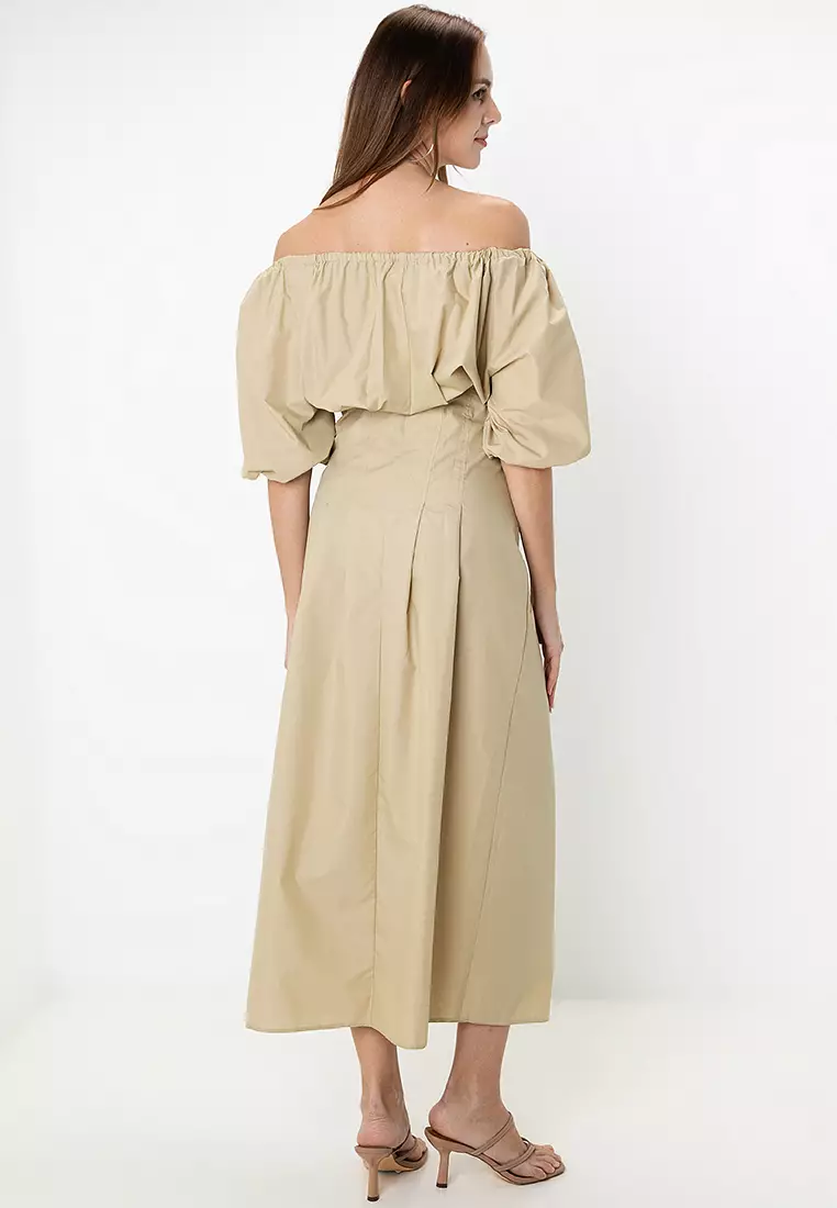 Clean Cotton Corset Waist Off Shoulder Maxi Dress