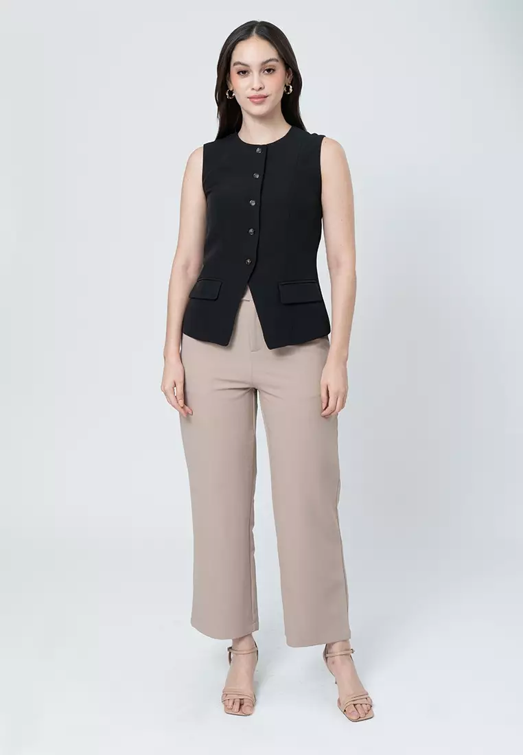 Amara Sleeveless Vest Top with Pocket Flap Details