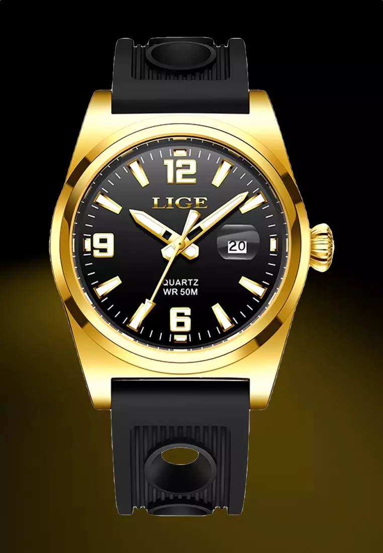 Gold watch discount black band