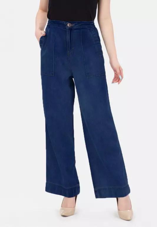 Elastic Waist Culotte Jeans in Navy