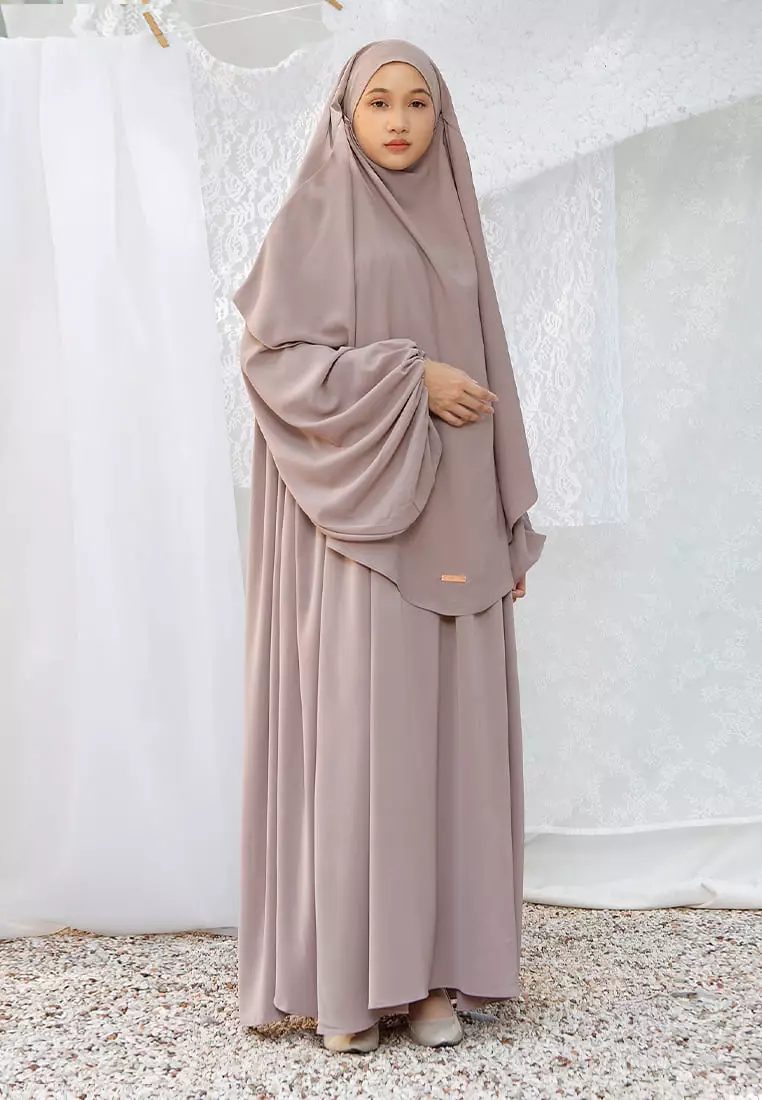 Mida Abaya Khimar Set Grey Cream (Lozy x Hamidah)