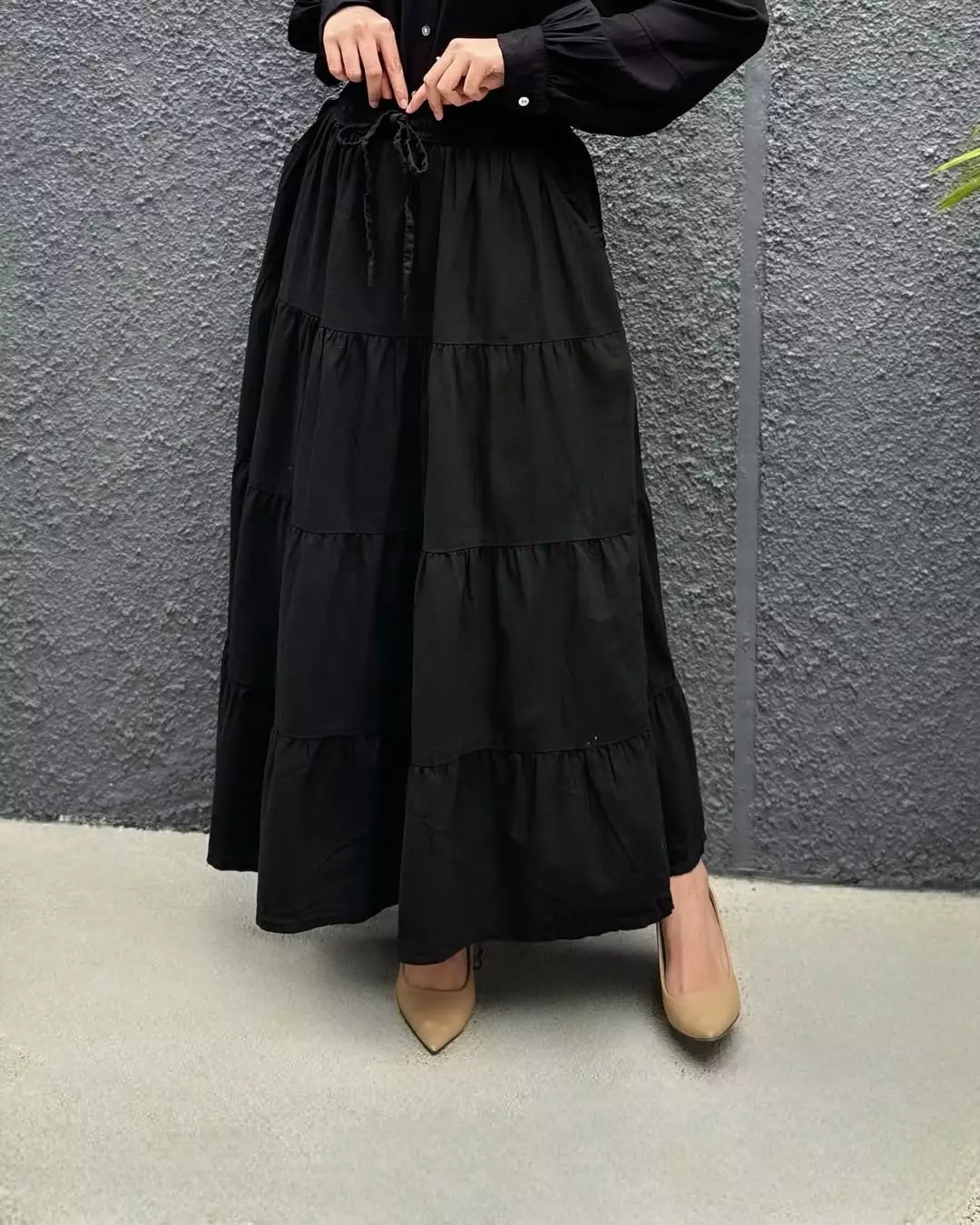 Aura Denim Skirt HITAM | Rok Panjang Soft Jeans Wanita