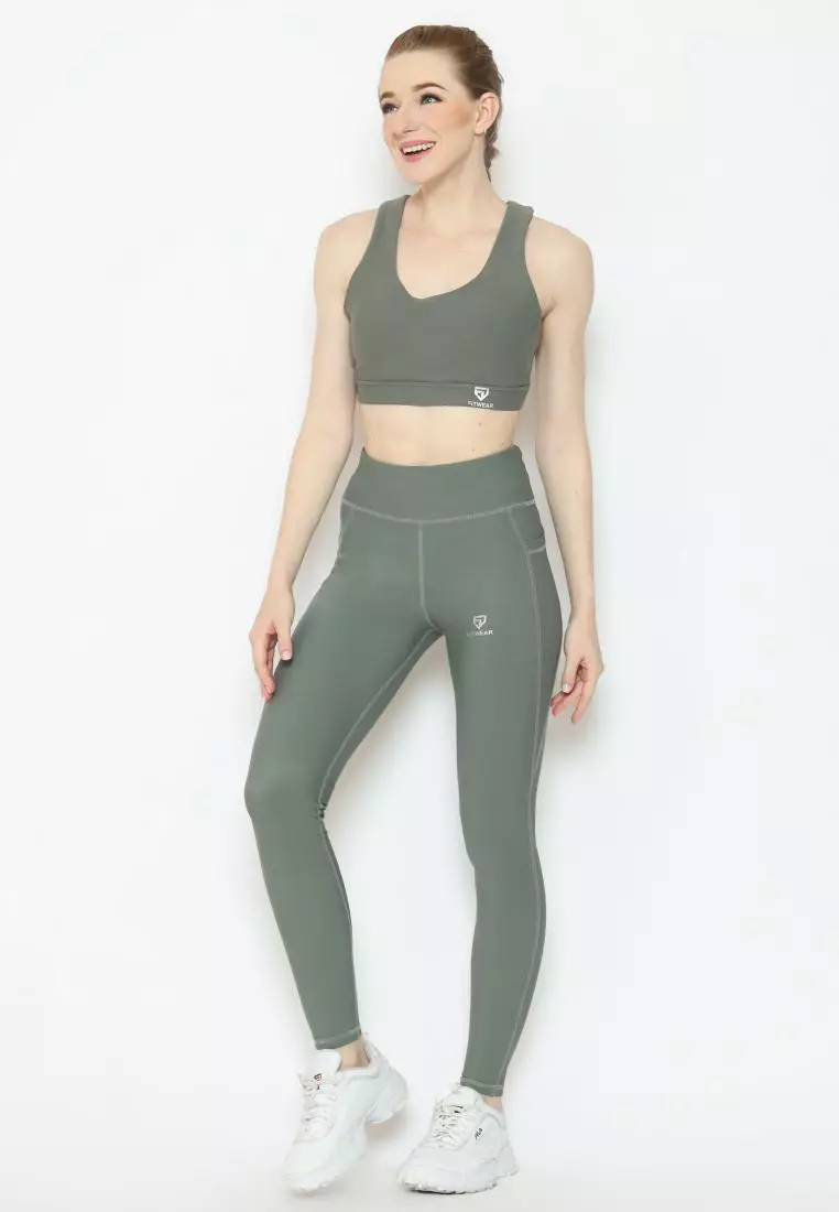 Fitwear - Legging Olahraga Wanita GALGADOT [LEGG RIBB] - SAGE GREEN
