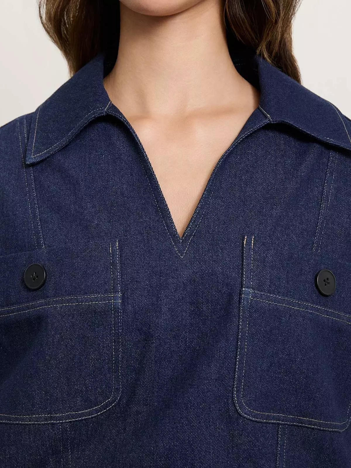 Cropped Denim Blouse - Dark Blue