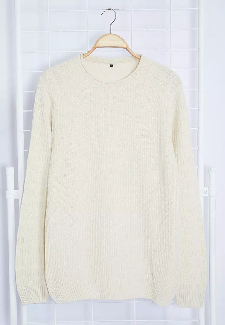 Ecru Slim Slim Fit Crew Neck Textured Knitwear Sweater TMNAW22KZ0380