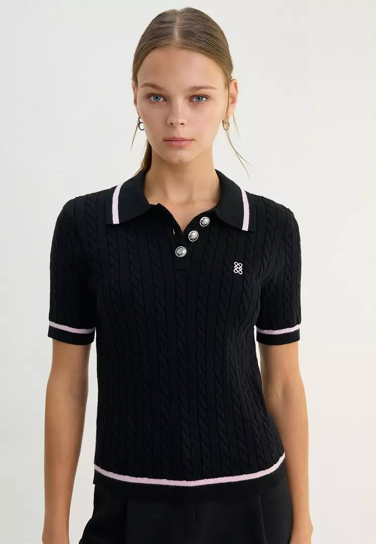 Knitted Polo - Black/Pink