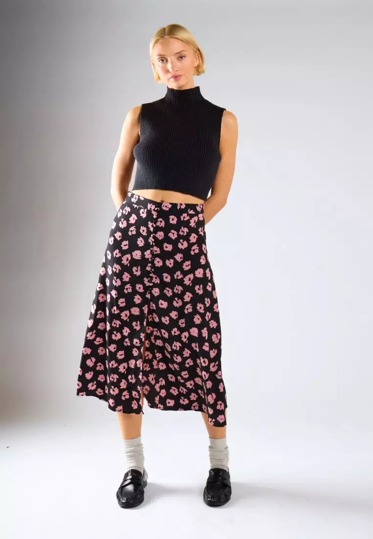 Button-Front Midi-Skirt