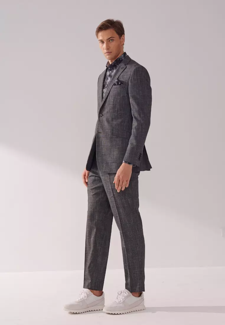 Dark Grey textured Slim Suit