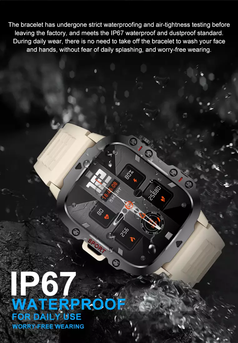 Smart Watch QX11 1.96 inch Full screen touch Long Time Battery Multiple sports modes Jam Pintar Khaki