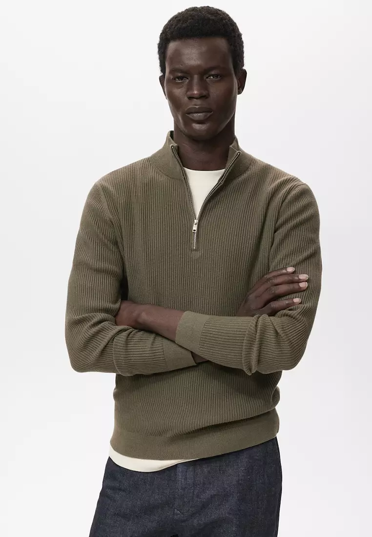 Ribbed Sweater With Zip Neck