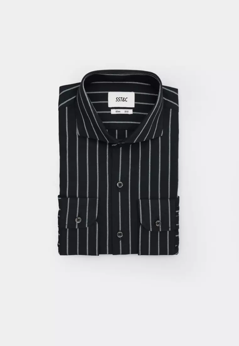 Black White Striped Slim Fit Shirt