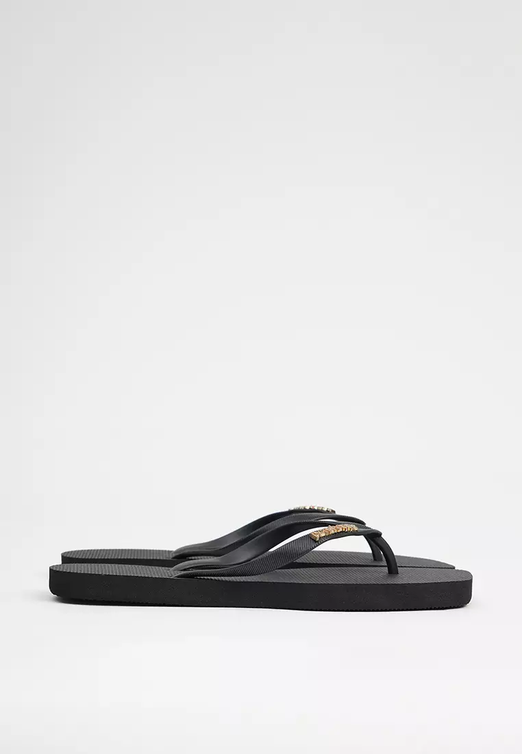 Women's Square Flip Flops with Metal Branding