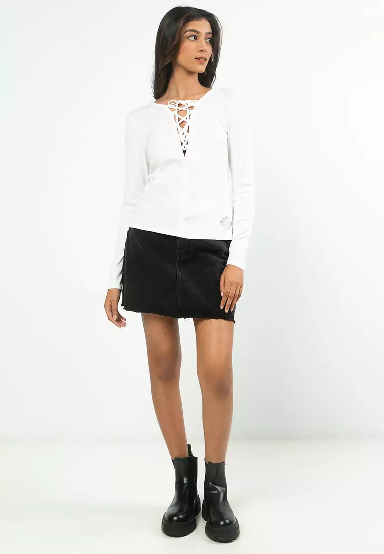 Harley-Davidson® Lace Up Long Sleeve Top