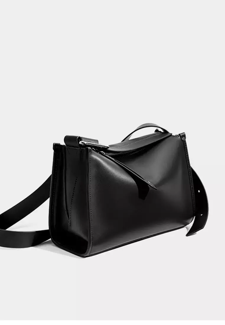 Womens black leather messenger on sale bag