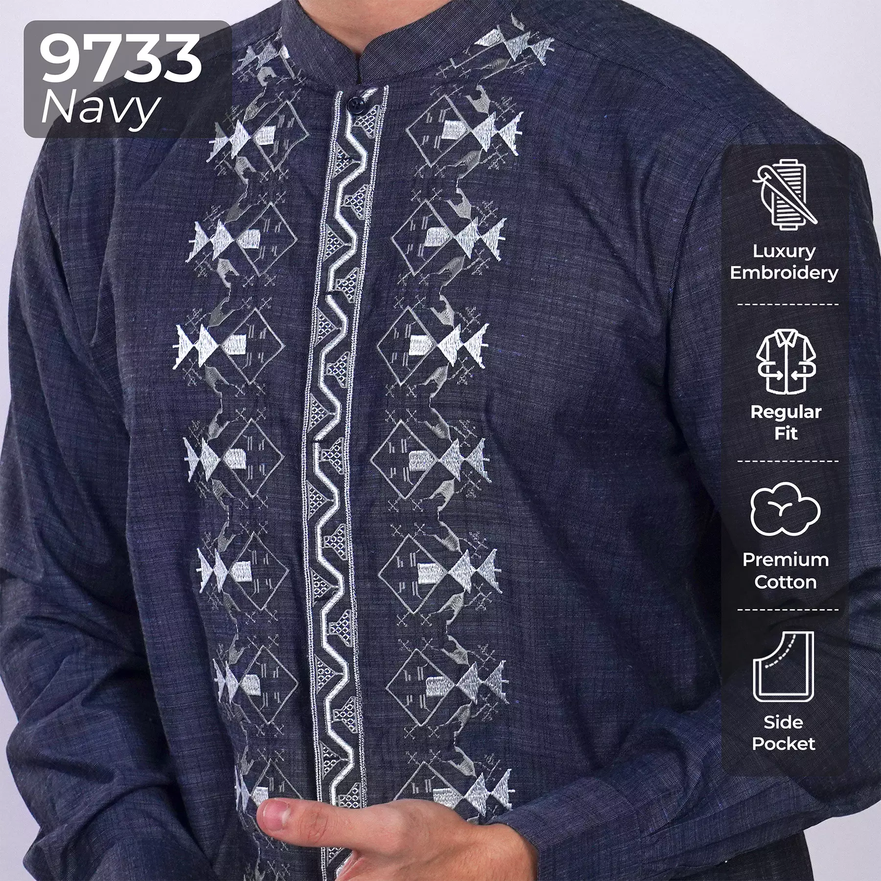 Casella Baju Koko Pria Lengan Panjang Exclusive | Baju Koko Ibrahim Lengan Panjang 9733 Navy