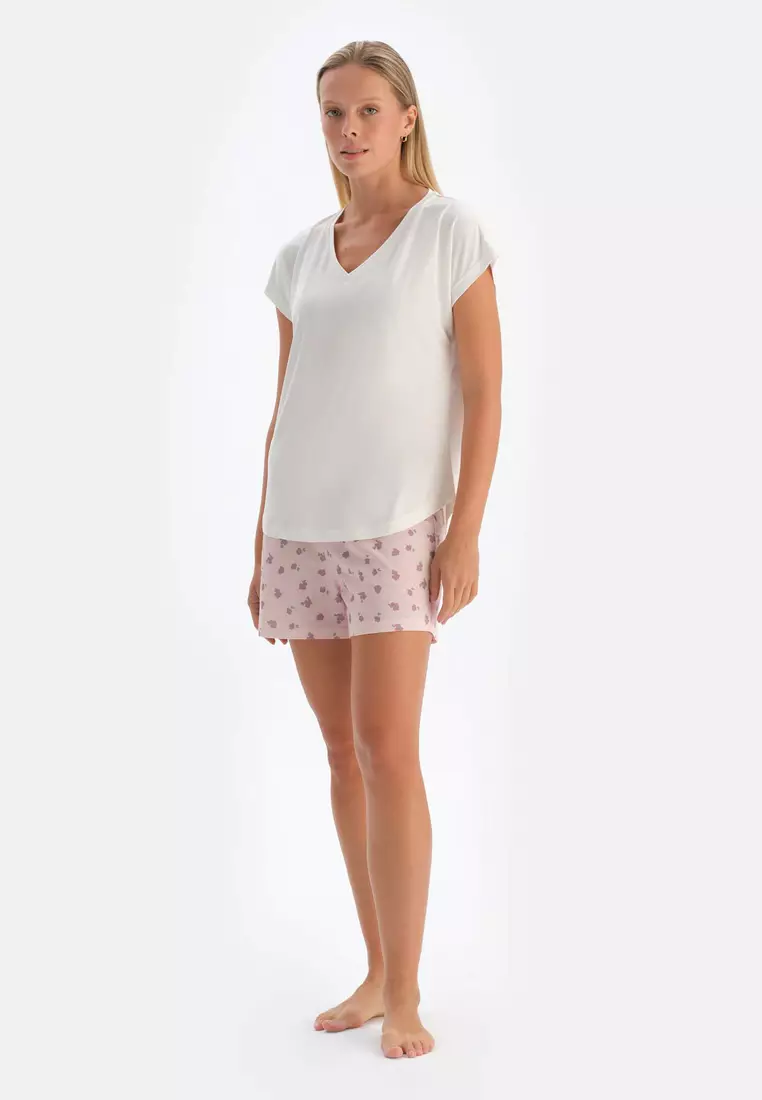 2-Pack Light Pink Shorts, Floral Print, Regular, Short Leg, Sleepwear for Women