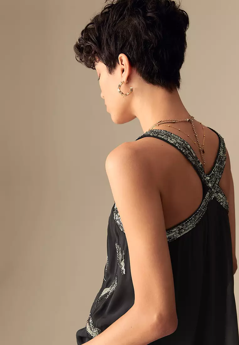 Sequin Embellished Square Neck Cami Tops