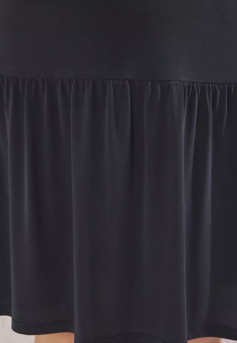 Anthracite Flowy Comfortable Modal Jersey Knit Plus Size Dress Tbbss25Ah00138