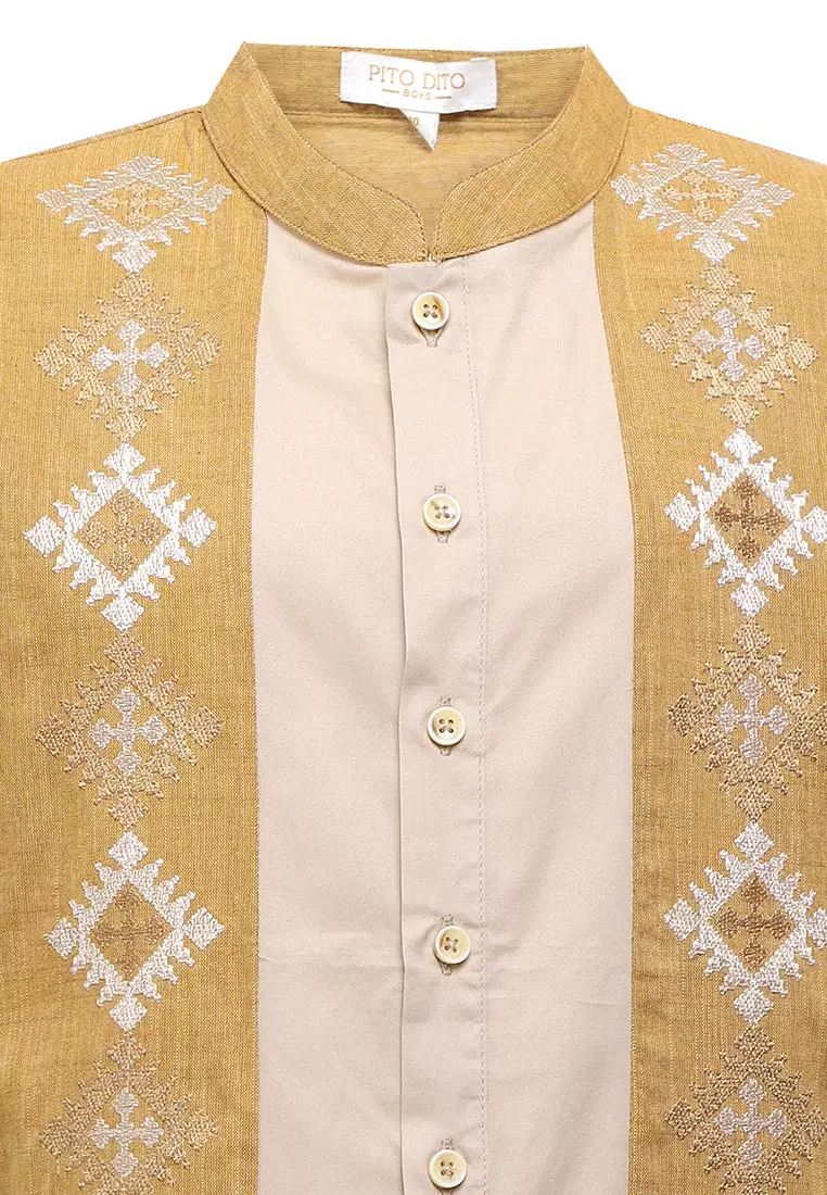 Pito Dito Boy Saifan Setelan Pendek Koko Anak Coklat - Size 14