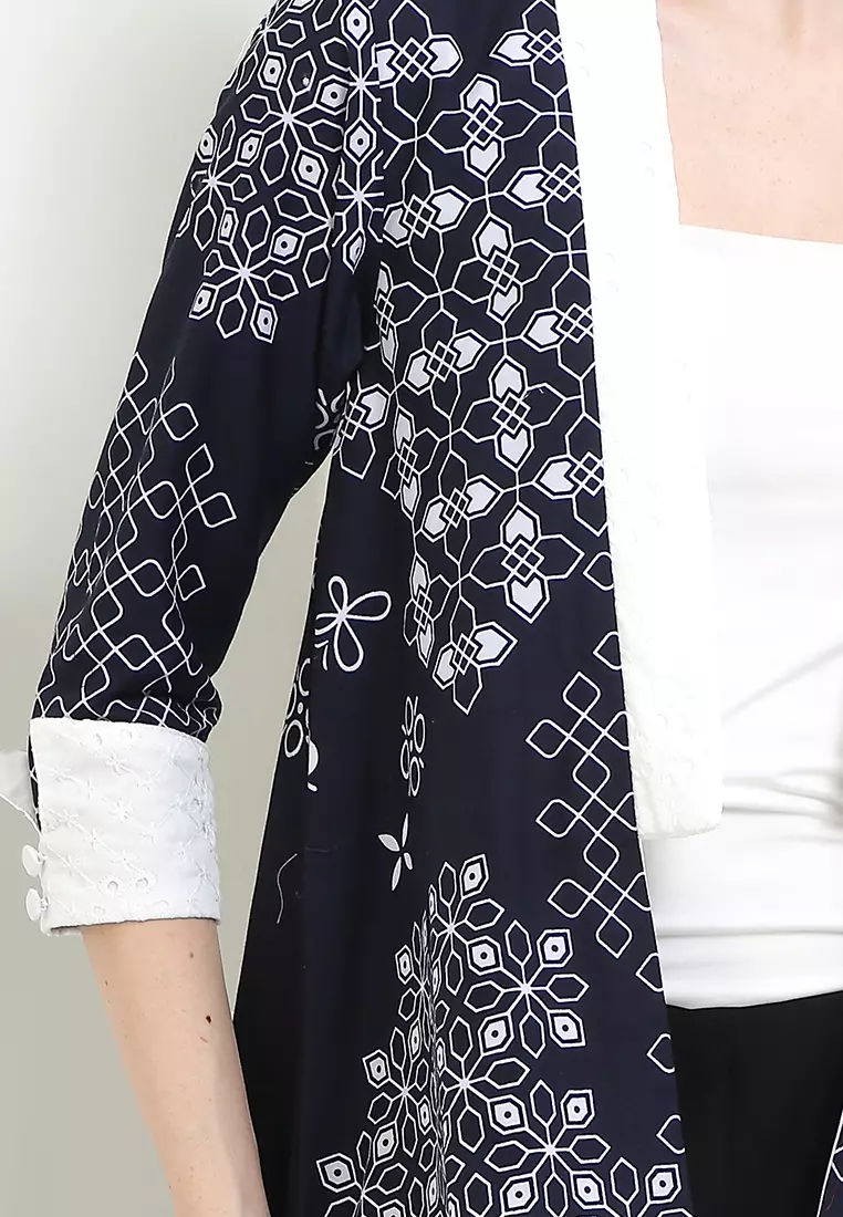 Outer Cardigan Vest Atasan Wanita Savrina Batik Muslim Navy