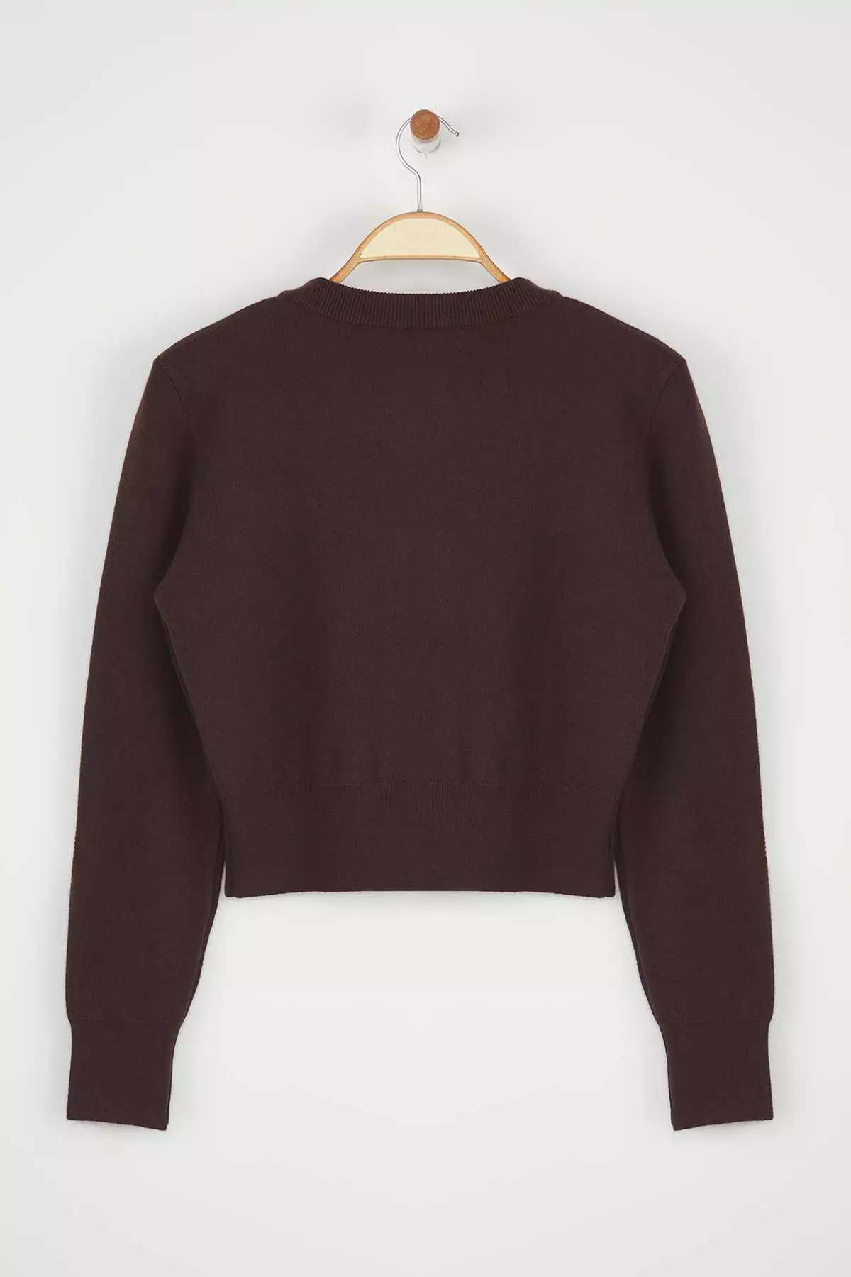 Brown Premium Yarn/Special Yarn Crop Rose Button Jacket Look Knitwear Cardigan