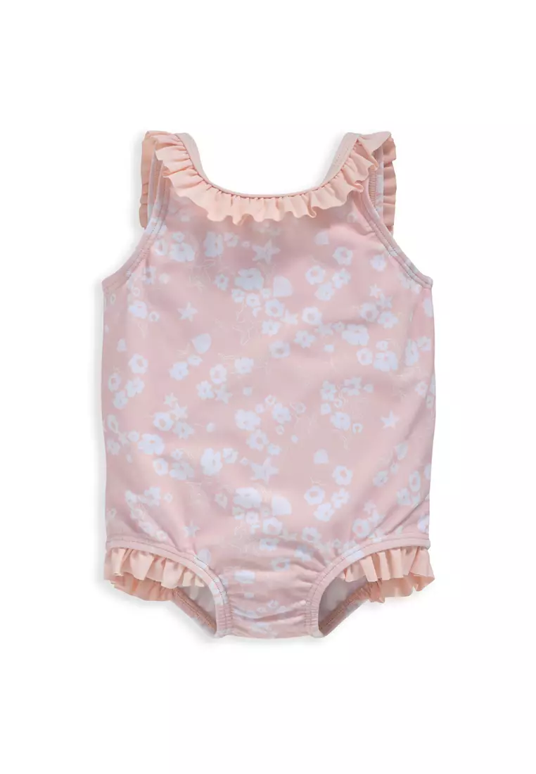 Sea Floral All Over Print Swimming Costume for Baby Girls