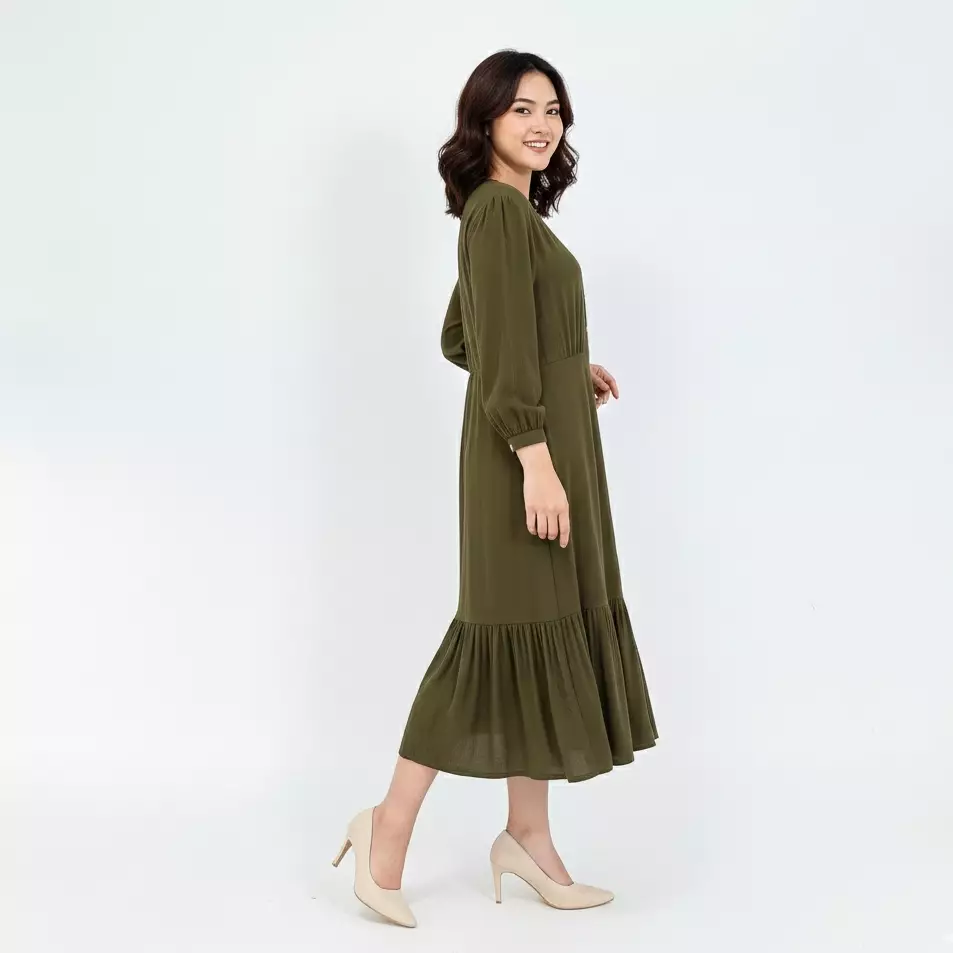 Midi Dress Cotton Sakira - Office Wear OLIVE