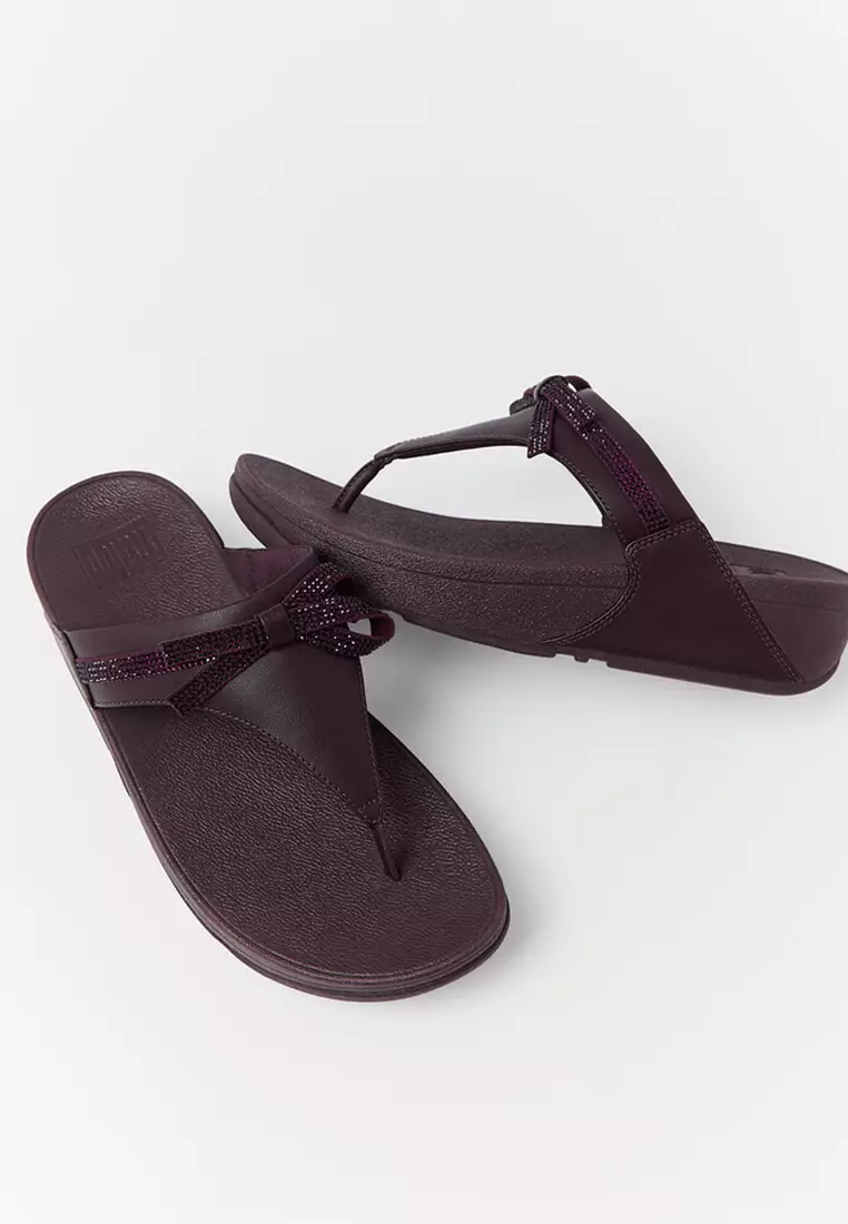 Lulu Glitz-bow Leather Toe-post Sandals