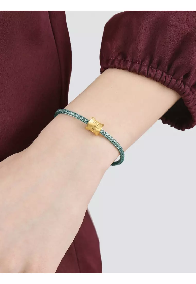 999 24K Solid Gold Cultural Blessing Wealthy Bamboo Charm 94329C (Bracelet not included)