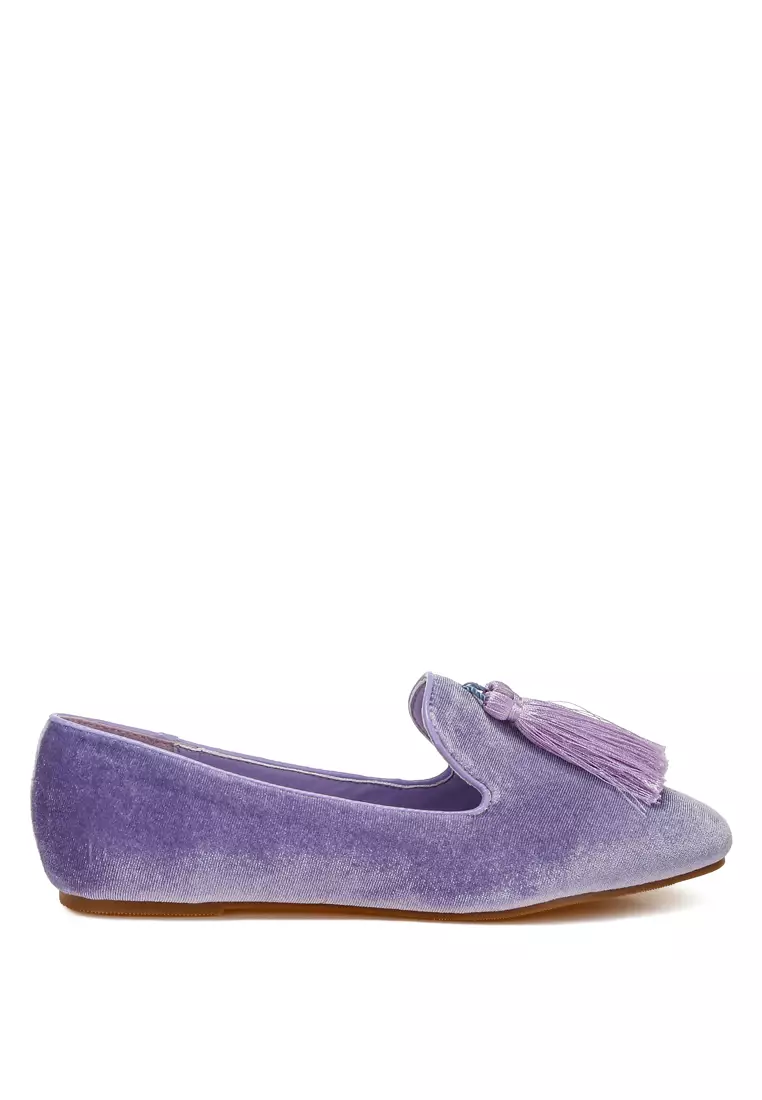 Iconic Tassel Detail Velvet Loafers in Lilac