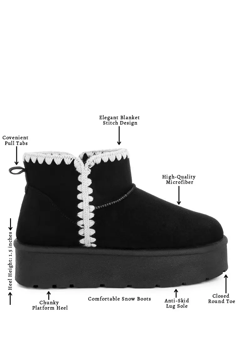 Scalloped Detail Snow Boots In Black