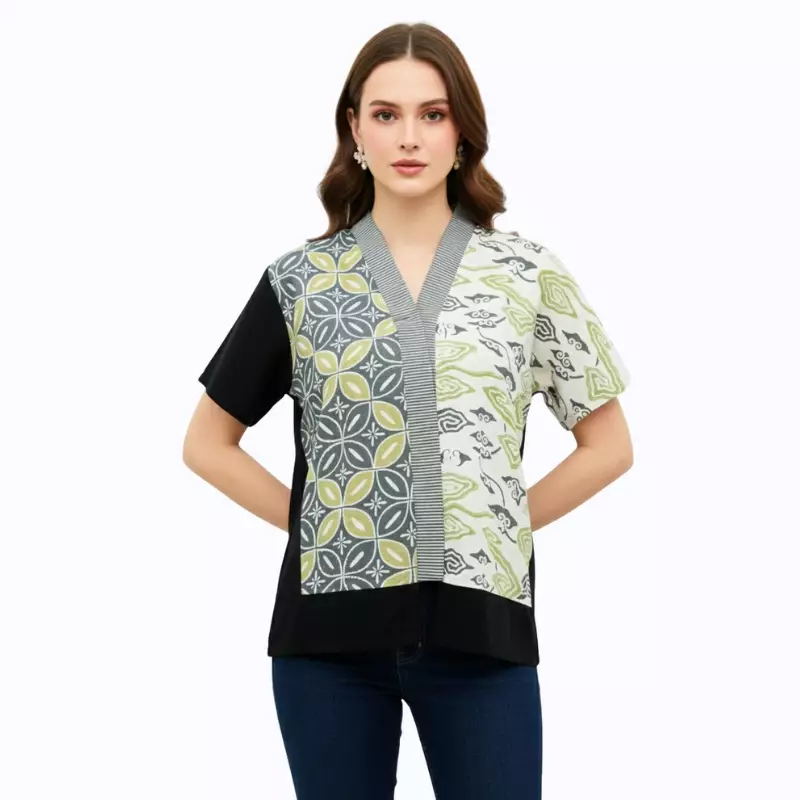 Blouse Batik Wanita - Bhatara Batik Fidelya - Atasan Batik Modern Lengan Pendek