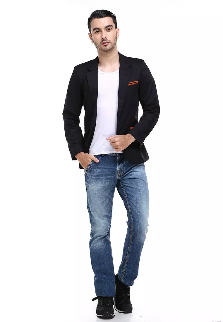 Woreq Jas Blazer Outerwear Pria Formal Resmi Man Suits Motif Garis Material Drill ORIGINAL - Black