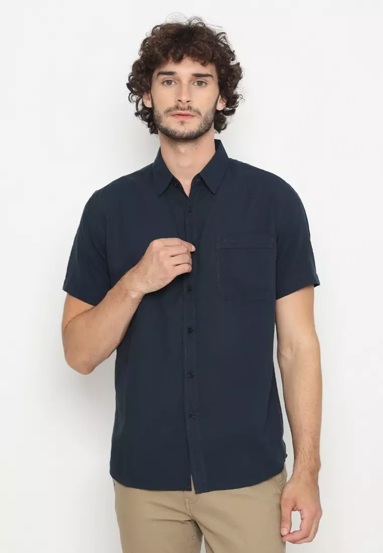 POLICE Kemeja Polos Basic Cotton Soft Navy Regular Fit Pria