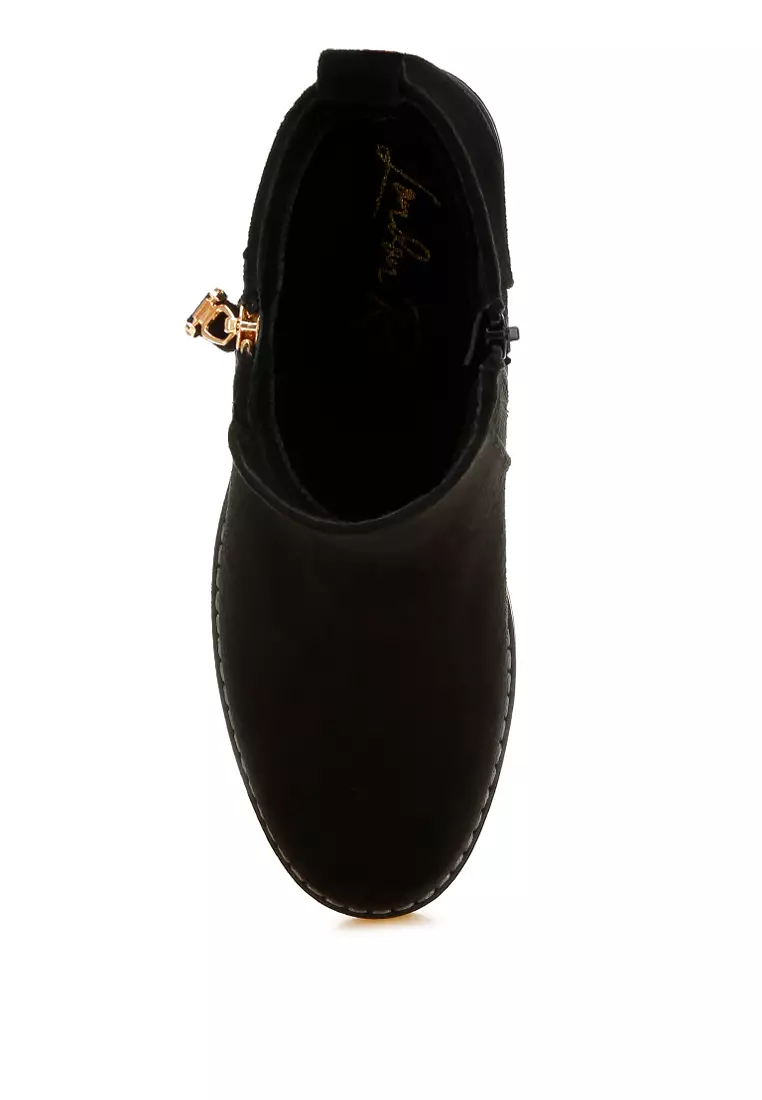 Sepatu Bot Ritsleting Microfiber Warna Hitam