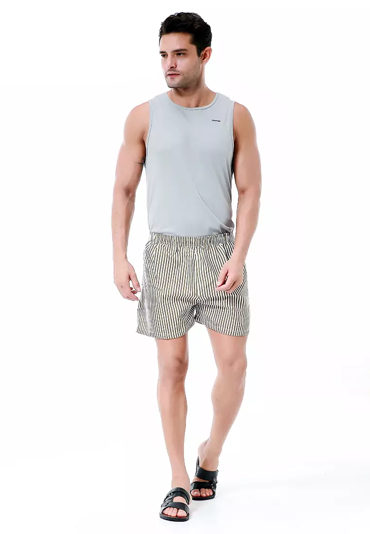 Grissham Celana Pendek Pria Boxer Kasual Stripe Motive Material Cotton ORIGINAL - Army Green